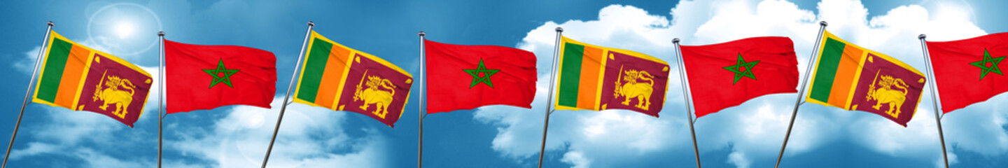 Sri lanka flag with Morocco flag, 3D rendering