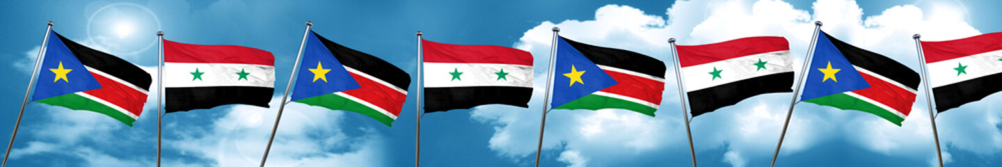 south sudan flag with Syria flag, 3D rendering
