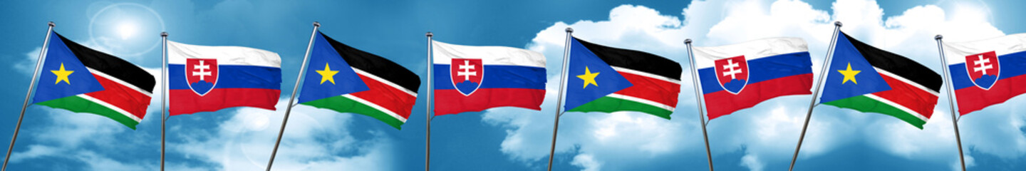 south sudan flag with Slovakia flag, 3D rendering