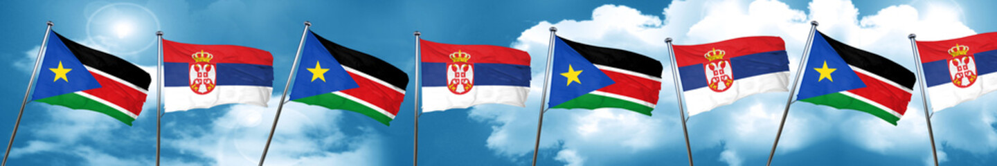 south sudan flag with Serbia flag, 3D rendering