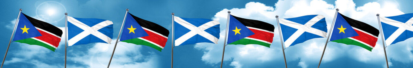 south sudan flag with Scotland flag, 3D rendering
