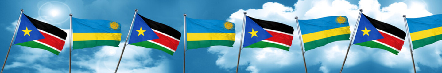 Fototapeta na wymiar south sudan flag with rwanda flag, 3D rendering