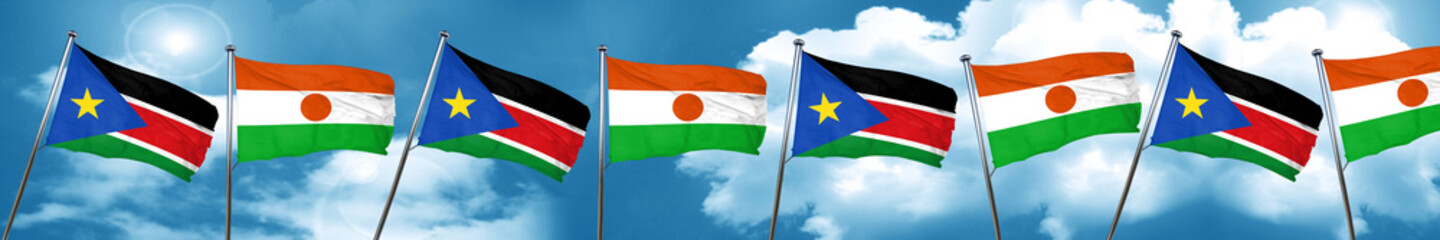 south sudan flag with Niger flag, 3D rendering