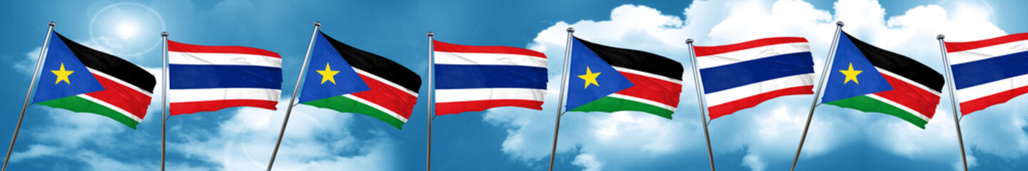 south sudan flag with Thailand flag, 3D rendering