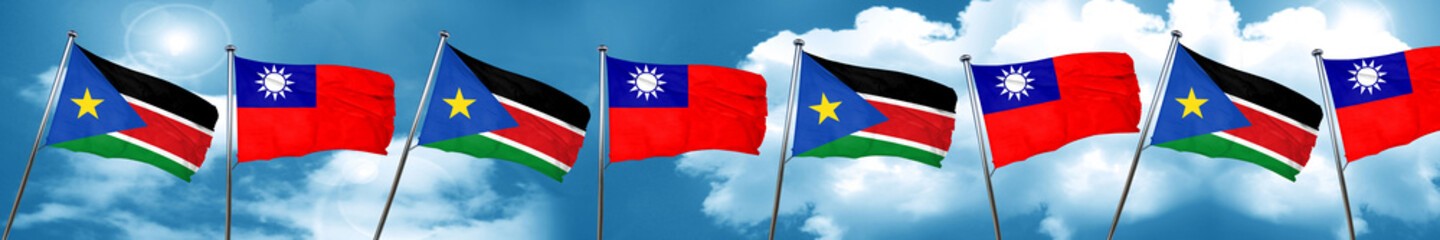 Fototapeta na wymiar south sudan flag with Taiwan flag, 3D rendering