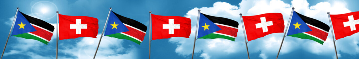 south sudan flag with Switzerland flag, 3D rendering