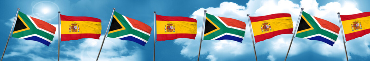 South africa flag with Spain flag, 3D rendering