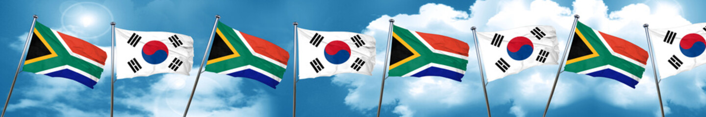 South africa flag with South Korea flag, 3D rendering