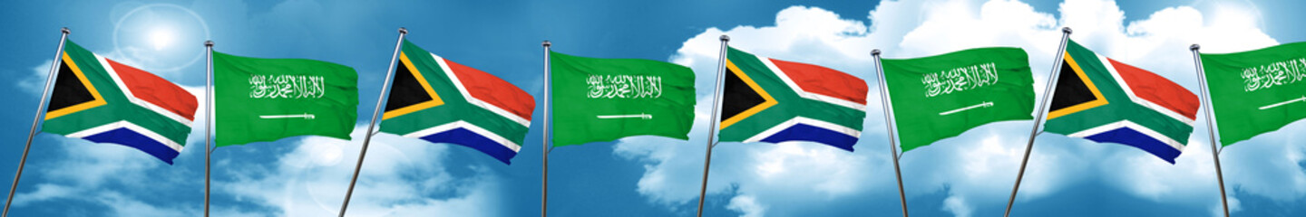 South africa flag with Saudi Arabia flag, 3D rendering