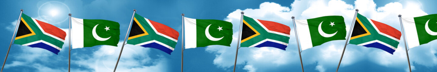 South africa flag with Pakistan flag, 3D rendering
