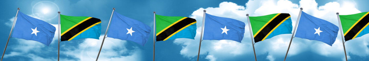 Somalia flag with Tanzania flag, 3D rendering