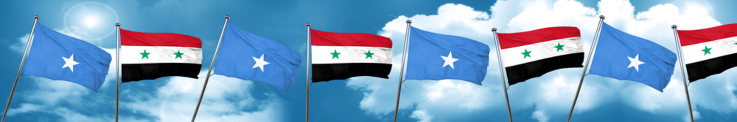 Somalia flag with Syria flag, 3D rendering