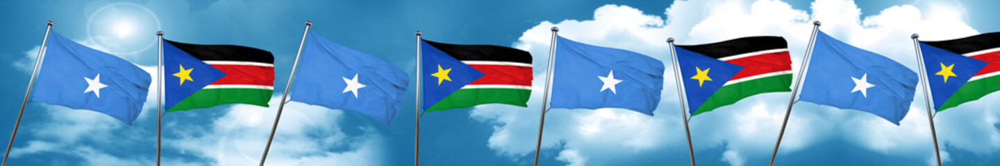 Somalia flag with South Sudan flag, 3D rendering