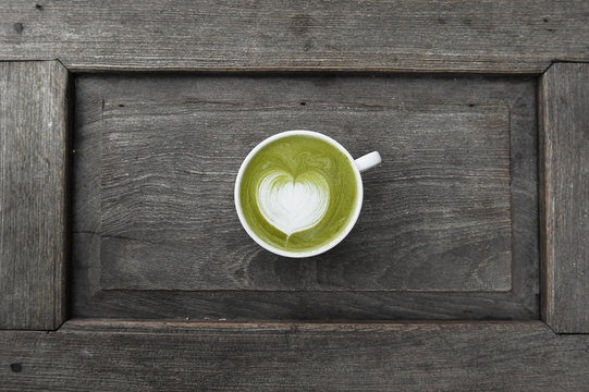 A cup of green tea matcha latte