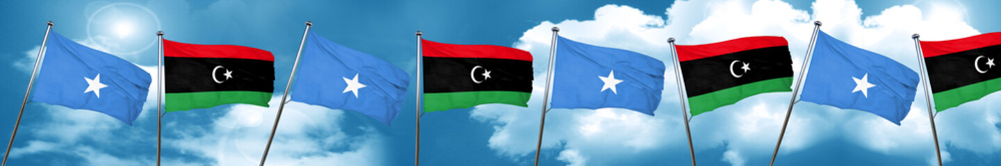 Somalia flag with Libya flag, 3D rendering