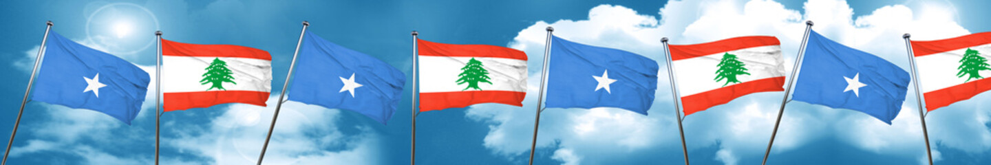 Somalia flag with Lebanon flag, 3D rendering