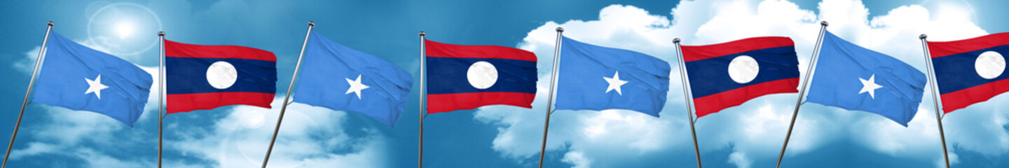 Somalia flag with Laos flag, 3D rendering