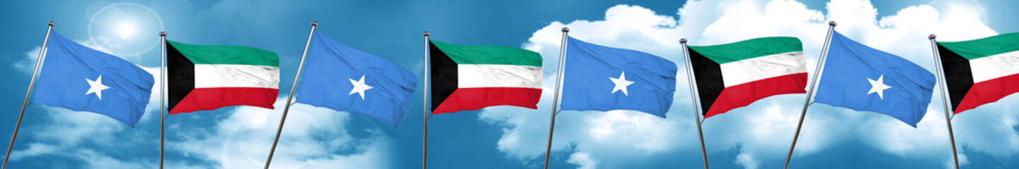 Somalia flag with Kuwait flag, 3D rendering