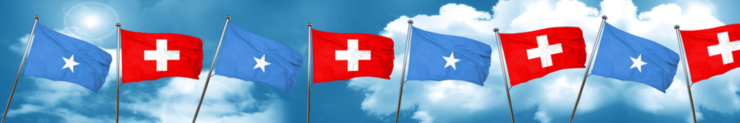 Somalia flag with Switzerland flag, 3D rendering