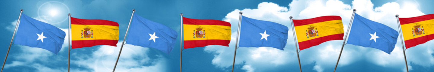 Somalia flag with Spain flag, 3D rendering