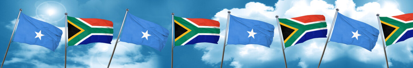 Somalia flag with South Africa flag, 3D rendering