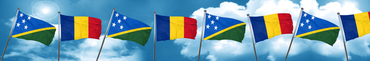 Solomon islands flag with Romania flag, 3D rendering