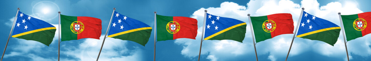 Solomon islands flag with Portugal flag, 3D rendering