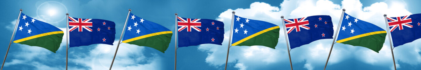 Solomon islands flag with New Zealand flag, 3D rendering