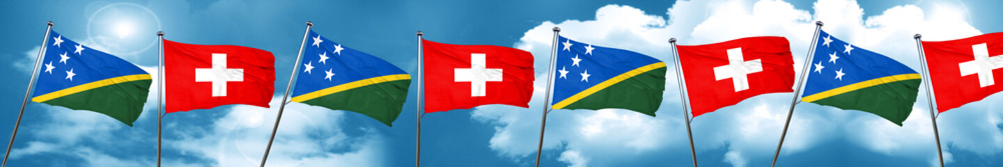 Solomon islands flag with Switzerland flag, 3D rendering