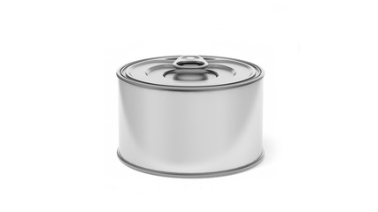 Tin Can Food Packaging with blank white label isolated on white.