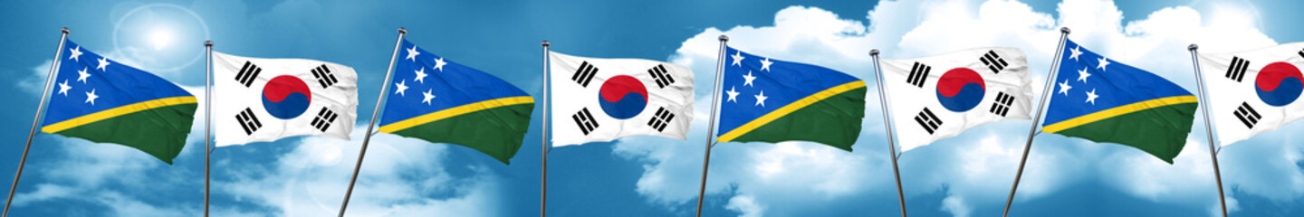 Solomon islands flag with South Korea flag, 3D rendering