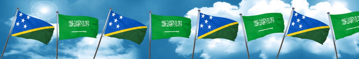 Solomon islands flag with Saudi Arabia flag, 3D rendering
