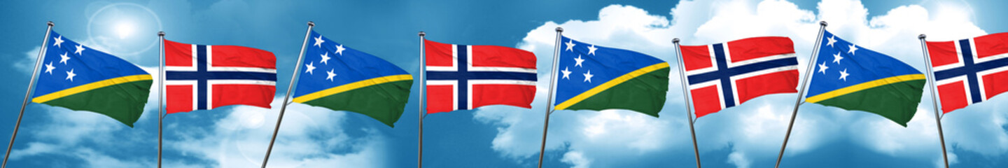 Solomon islands flag with Norway flag, 3D rendering