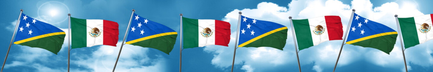 Solomon islands flag with Mexico flag, 3D rendering
