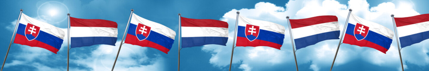 Slovakia flag with Netherlands flag, 3D rendering