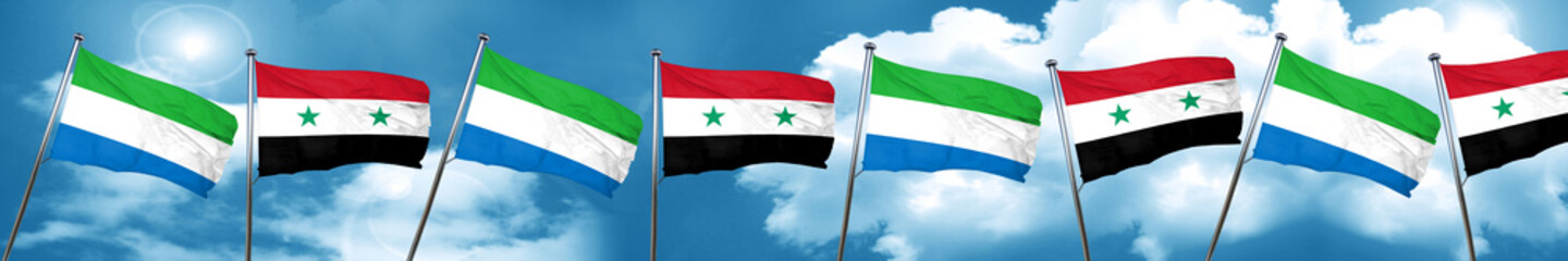 Sierra Leone flag with Syria flag, 3D rendering