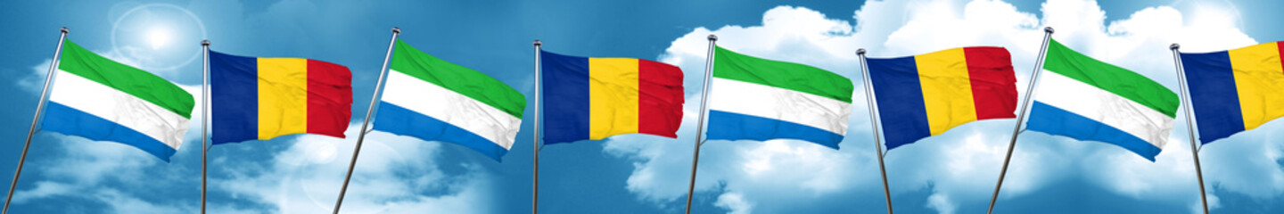 Fototapeta na wymiar Sierra Leone flag with Romania flag, 3D rendering