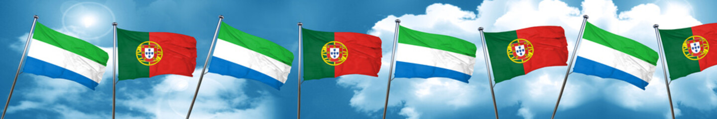 Fototapeta na wymiar Sierra Leone flag with Portugal flag, 3D rendering