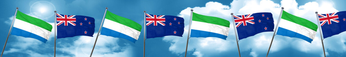 Sierra Leone flag with New Zealand flag, 3D rendering