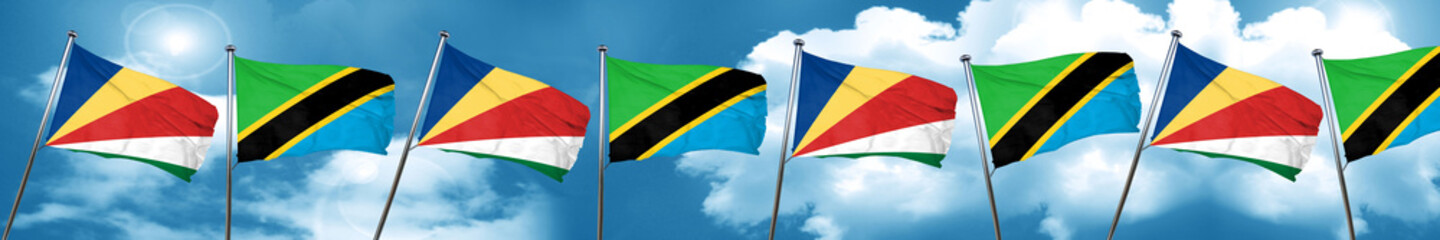 seychelles flag with Tanzania flag, 3D rendering