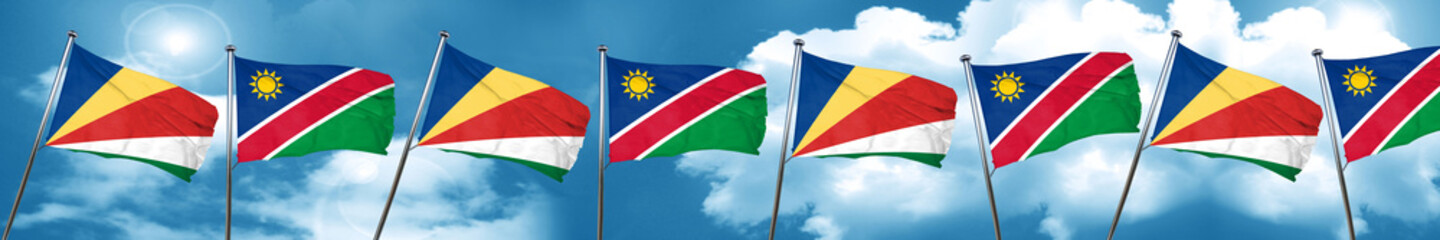 seychelles flag with Namibia flag, 3D rendering