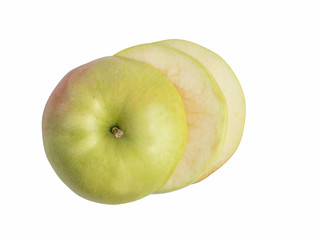 Ripe, fresh sliced apple isolated on white background. Perfectly retouched with clear details. Full depth of field. Fruit photographed in Studio on white background