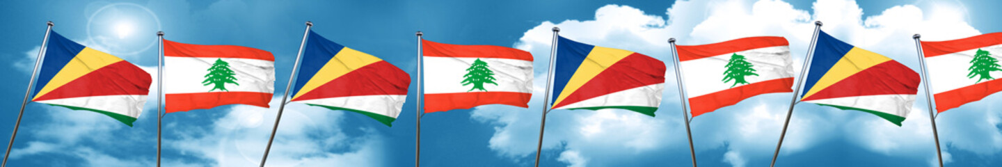 seychelles flag with Lebanon flag, 3D rendering