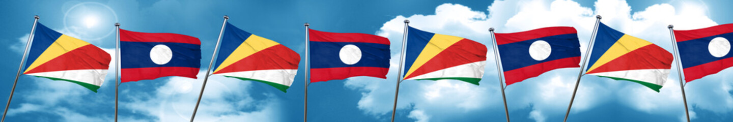 seychelles flag with Laos flag, 3D rendering