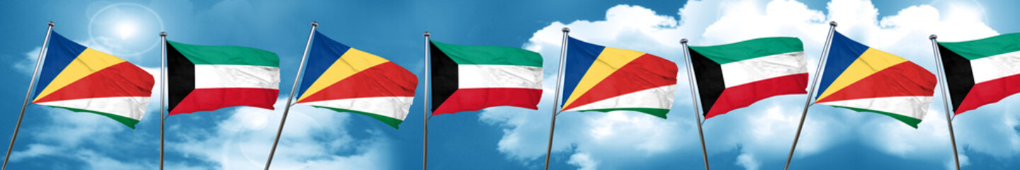 seychelles flag with Kuwait flag, 3D rendering
