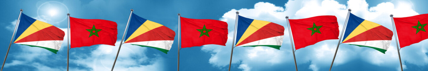 seychelles flag with Morocco flag, 3D rendering