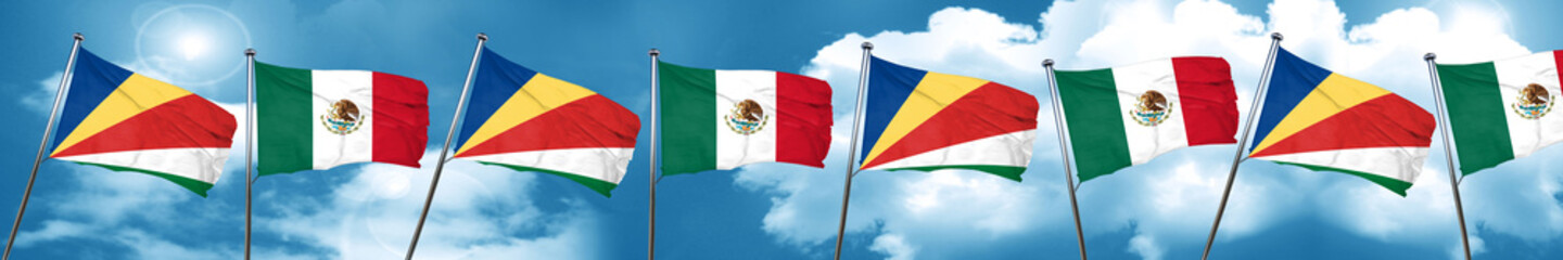 seychelles flag with Mexico flag, 3D rendering