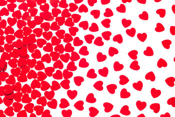 Valentine's day  decorative pattern red hearts confetti isolated on white background. Festive valentine backdrop.