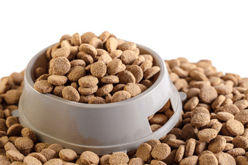 dry dog food isolated on white background