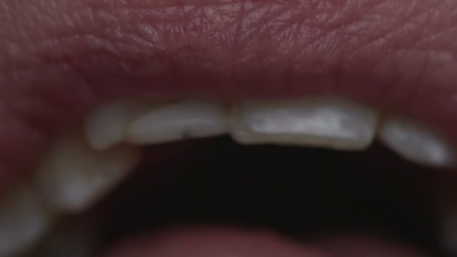 Macro shot of a large mouth shouting 